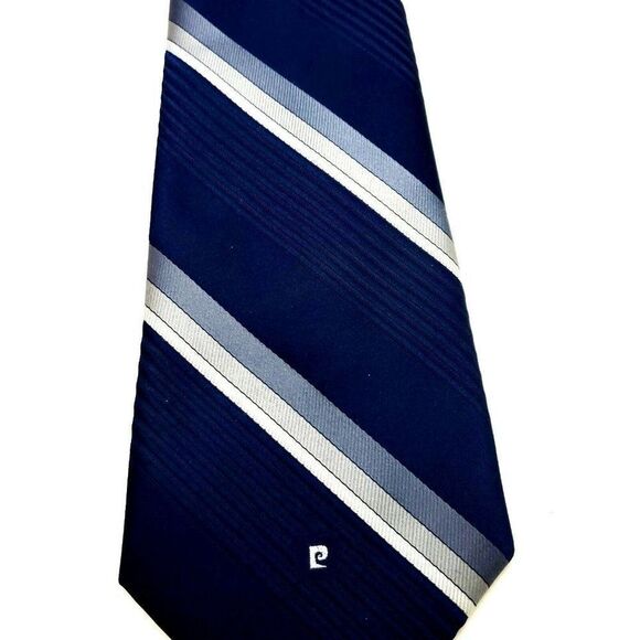 Pierre Cardin Silk Tie Print Blue Striped Short - Picture 2 of 4